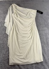 Lauren Ralph Lauren Sz 12 White Holiday One Shoulder Fitted Midi Dress READ DESC