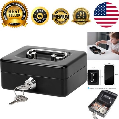 Elegant X-Small Black Cash Box - Portable Lock Box for Cash & Personal Items