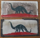 Vintage Pair of Reverse Painted SINCLAIR Dinosaur Glass Gas Pump Sign Panels