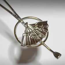 Retro metal hairpin with wide end, folding fan design, vintage hair accessory