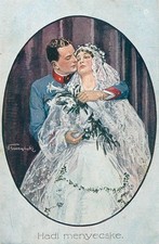 B584 Austro-Hungarian officer alongside his wife war marriage artist card c.1917