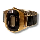 Vintage Timex SSQ FOR PARTS Mens Gold Tone Black with 10k RGP Stretch Bracelet