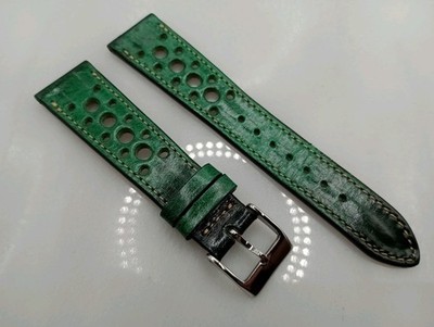New 20mm Watchgecko Geckota Handmade Genuine Leather Green Watch Strap 6B393