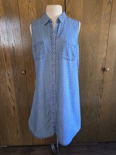 Sonoma Printed Light Wash Denim Sleeveless Shirt Dress Women's L Pre-owned