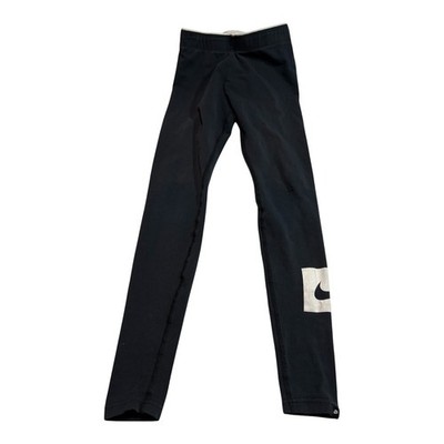 Nike Pro Women's XS Black Solid Leggings Mid Rise Stretch Elastic Waist Logo