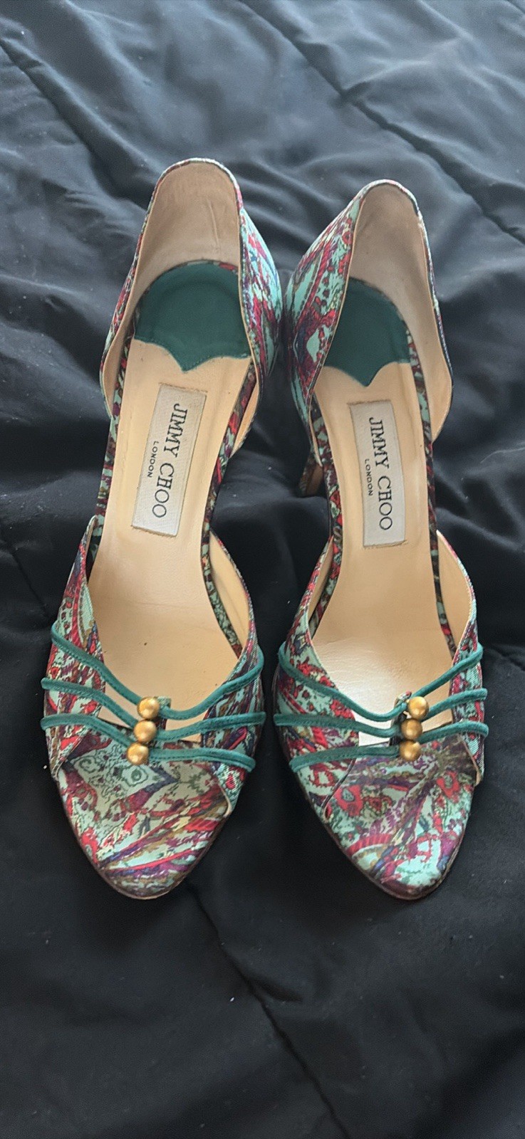 Jimmy Choo Paisley Blue and Gold Heels Size 38