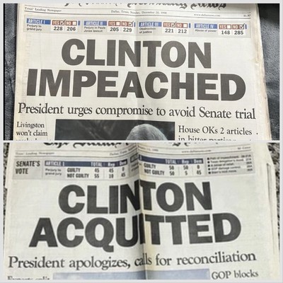 CLINTON IMPEACHED/ACQUITTED Front Page Newspaper Sections Dallas Morning News 