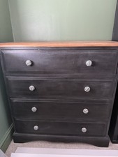 Black Wooden 4 Drawer Chest of Drawers with Wood Top & Ceramic Knobs