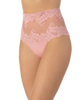 Le Mystere Women Lace Allure High Waist Thong Panty Rose Bud Size M