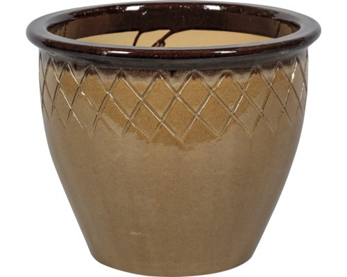 Pflanztopf FloraSelf Lucca Zickzack Keramik Glasiert Ø 31 Cm H 27 Cm Braun-image