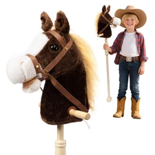 HollyHOME Stick Horse Plush Handcrafted Hobby on a with Chocolate