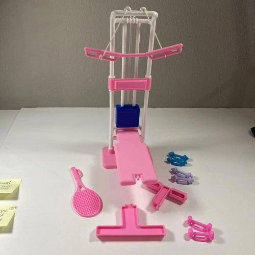 Vintage 1984 Barbie Workout Center Gym Set Mattel Weights Bench Accessories