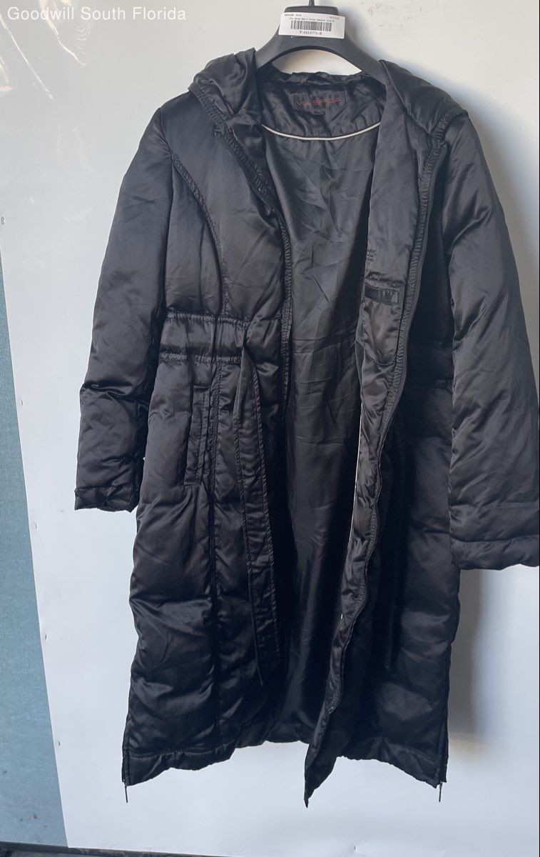 Via Spiga Womens Black Quilted Long Sleeve Hooded Puffer Coat Size Medium