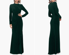 Betsy  Adam Ruffle Long Sleeve Sheath Gown