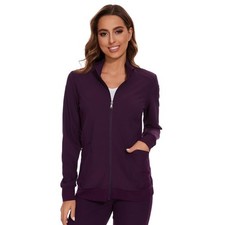 Womens Scrub Jackets Zip Front Nurse Jacket 4 Way Stretch Medical Workwear