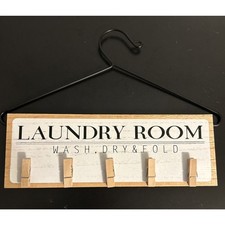 Laundry Room Hanging Farmhouse Wash Dry And Fold D cor Sign With Clips