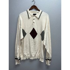 Greg Norman Sweater Collection Shark Logo Emblem White Diamond Pullover XL