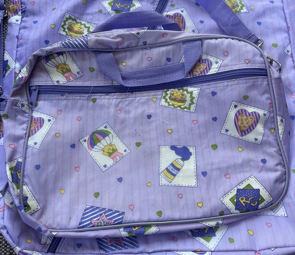 Bolsa de ropa de viaje de baile vintage años 90 Y2K lona artículos de tocador cremallera púrpura niñas Foto 3 de 4