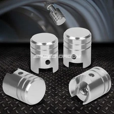 4X ALUMINUM PISTON TIRE/RIM VALVE/WHEEL AIR PORT DUST COVER STEM CAP/CAPS SILVER