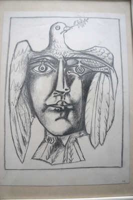 nach Pablo PICASSO Bleistift Zeichnung  VISAGE DE LA PAIX  Signatur 15 x 21 cm