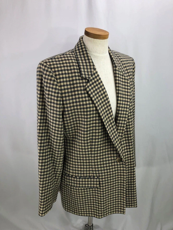 Chaqueta Blazer Lands End Para Mujer Beige Azul Lana Portador Negocios 12 Foto 3 de 4