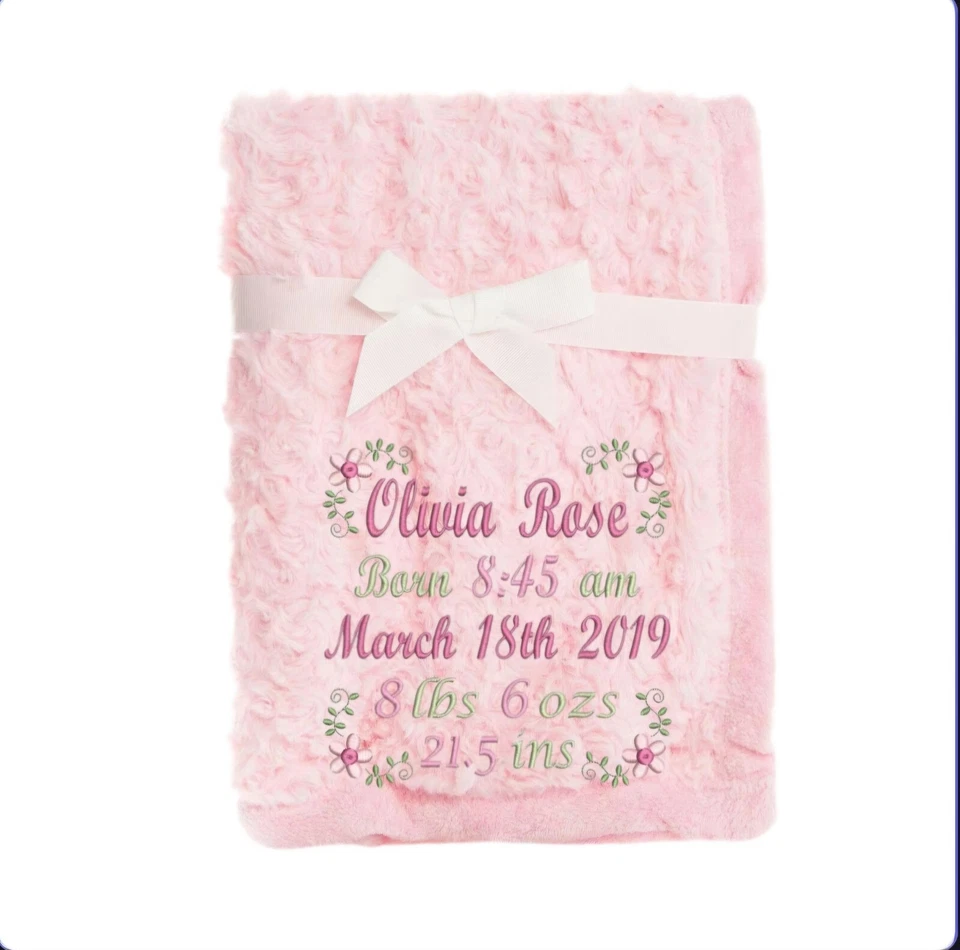 PERSONALISED BABY BLANKET EMBROIDERED SOFT BUBBLE ITALIC FONT BABY BOY GIRL GIFT - Image 2 of 4