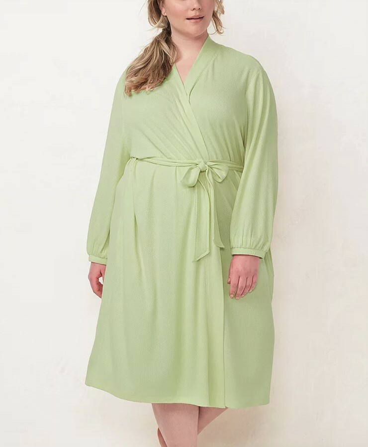 LC LAUREN CONRAD Plus 2X Balloon Sleeve Tie Front Ribbed Wrap Robe NWT $62