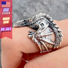 Men Fashion Dragon Ring Punk Viking Alloy Huge GOT Dragon Biker Jewelry Gift New