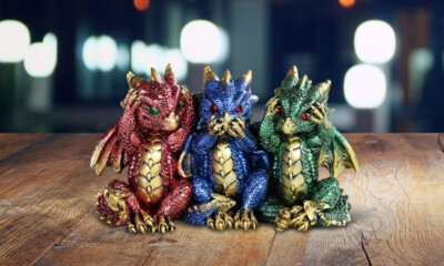 3 Wise Dragons Hear No Evil, See No Evil, Speak No Evil Statue 5.5''W Figurine