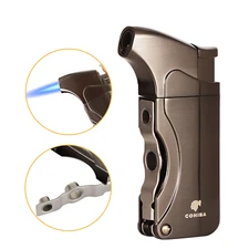 Gray Metal 1 Jet Flame Torch Portable Cigar Lighter Windproof Refillable Punch