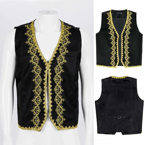 Men Victorian Waistcoat Gilet Dress Jacket Sleeveless Showman Costume Coat - Picture 3 of 10