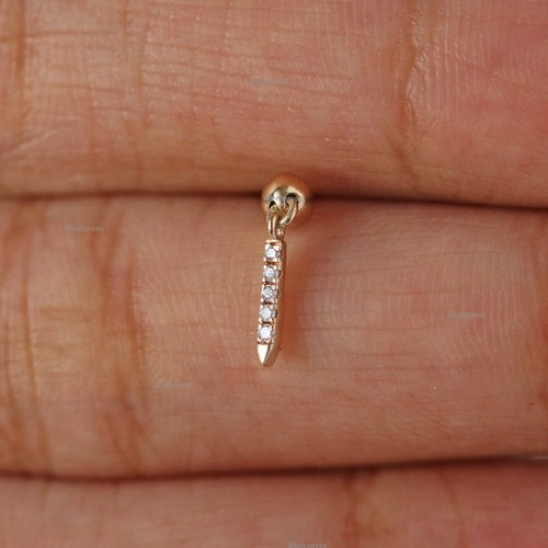 Natural Diamond Threaded Stud Earring in 14k Yellow Gold Mini Drop Stud Earring - Picture 10 of 11