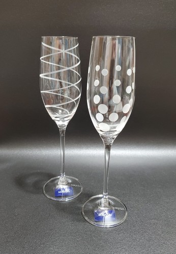 Mikasa Cheers Champagne Glasses, Set Of 2, Clear, Etched Designs, Replacement - Picture 8 of 9
