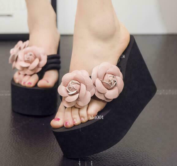 PANTOFOLA D’ORO Pantofola donna perizoma fiori di rosa infradito zeppa alta plateau sandali spiaggia pantofola