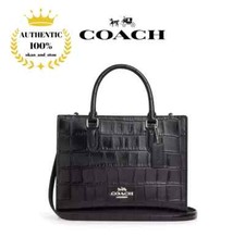 ❤️🌺🌹 COACH Maggie Small 2way Tote Bag CY669 Silver/Black Croc Embossed Leather