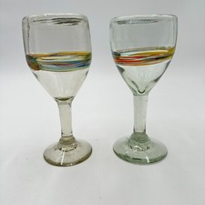 Recycled Wine Glasses with Multi Coloured Stripe