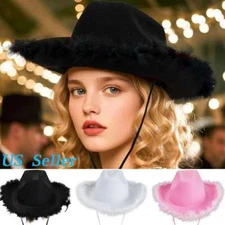 Cowgirl Hat with Fluffy Feather Novelty Cowboy Party Costume Role Play Cap Solid