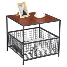 Mesa auxiliar de 2 niveles con cesta de almacenamiento sofá de extremo pequeño mesa de centro para sala de estar