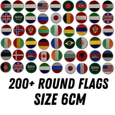 National Country Round Flags Iron On Patch Embroidered Sew On Applique A-Z