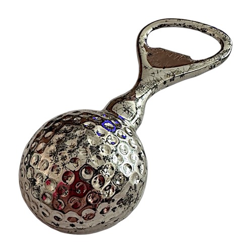 Vintage Silver Tone Bottle Opener 3 3/4” Heavy Golf Ball Shaped - Picture 3 of 4