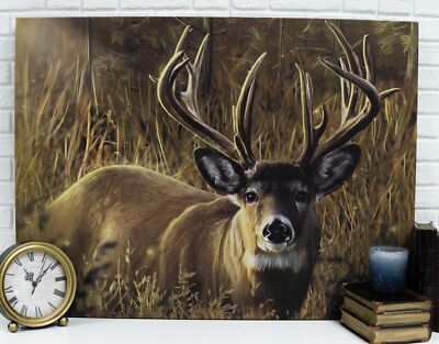 Rustic Western Red Deer Stag Emperor Wood Framed Canvas Print 31'' X 23'' Wall Art