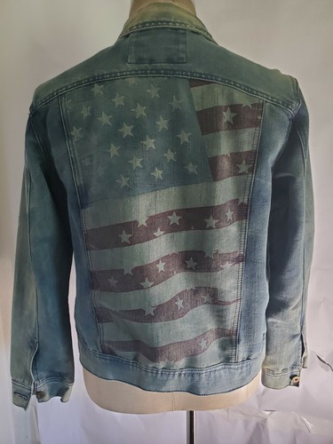 Men's Blue Denim Jean Jacket USA Themed 