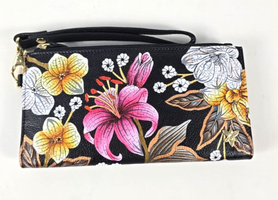 Anuschka Hand Painted Leather RFID Organizer Wristlet Wallet Midnight Garden