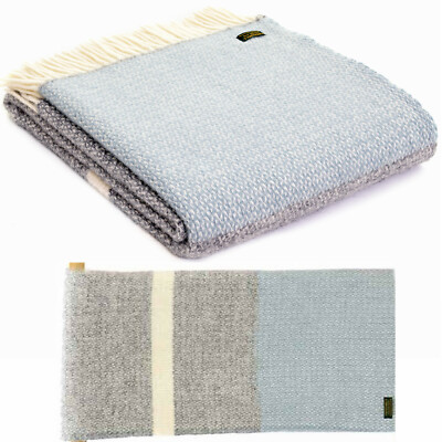 TWEEDMILL 100 % Wollsofa Bettdecke ILLUSION PANEL GRAU & ENTENEIBLAU WERFEN