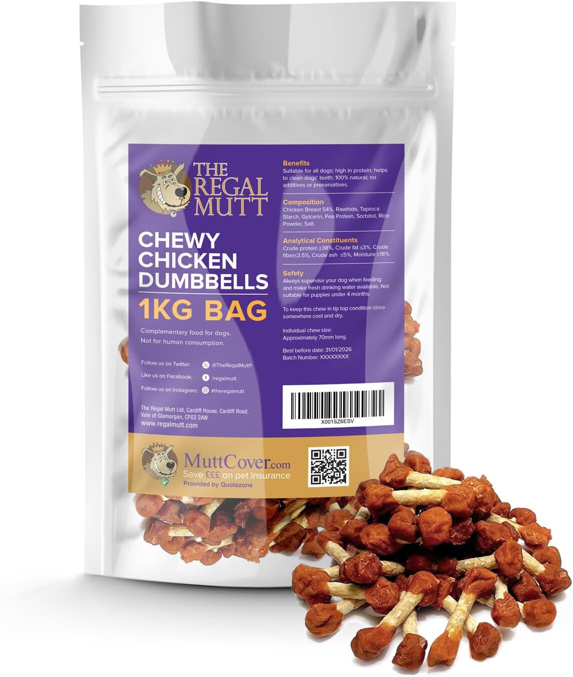 The Regal Mutt – Chewy Chicken Dumbbells - 1kg Bag