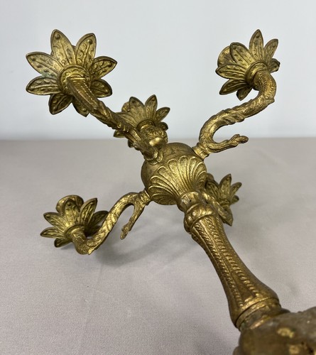 Antique Brass Candelabra – 5-Arm French Candle Holder (Lot 3605) - Picture 10 of 11