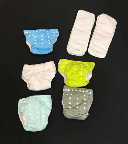 AlvaBaby 5 Cloth Diapers One Size Adjustable 7 Inserts Washable Reusable.