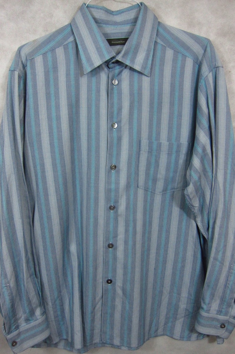 GORGEOUS Ermenegildo Zegna Blue Stripes Silk & Cotton Shirt