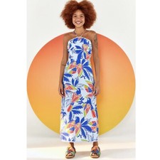 NWT FARM Rio Blue color birds midi dress size XL linen viscose C9