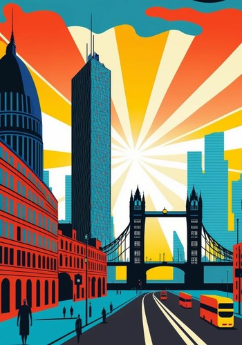London City Pop Art Watercolour Travel Poster Print Wall Art A3 A4 A5 - Picture 4 of 6